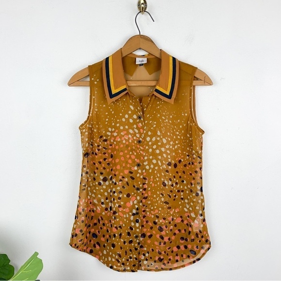 CAbi Tops - Cabi Women’s Orange Collard Sleeveless Sheer Top Sz XS
